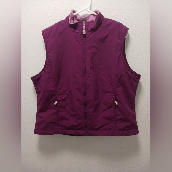 LL Bean Vest Womens Size XL Full Zip Up Magenta Purple Nylon Fleece Outdoors - Picture 1 of 5